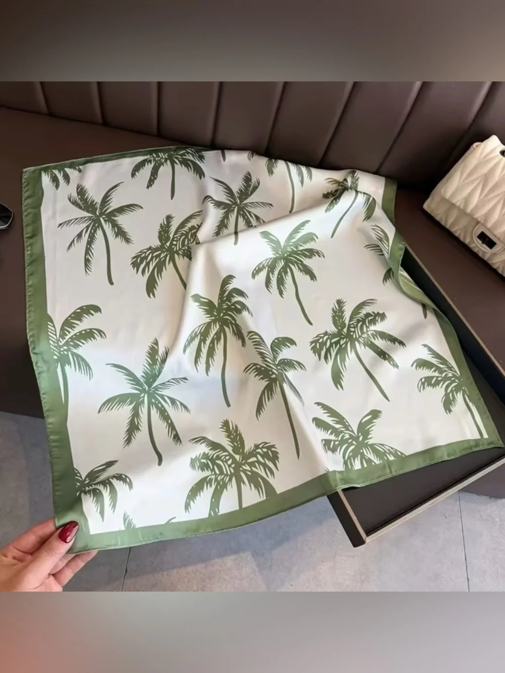 Palm Print Green-Trim scarf- Women Accessories